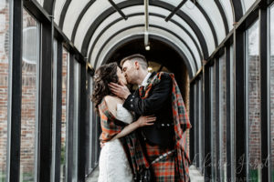 Bride and Groom in matching Tartan